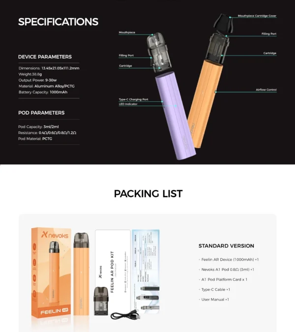 Nevoks Feelin AR Pod Vape Kit - Image 3